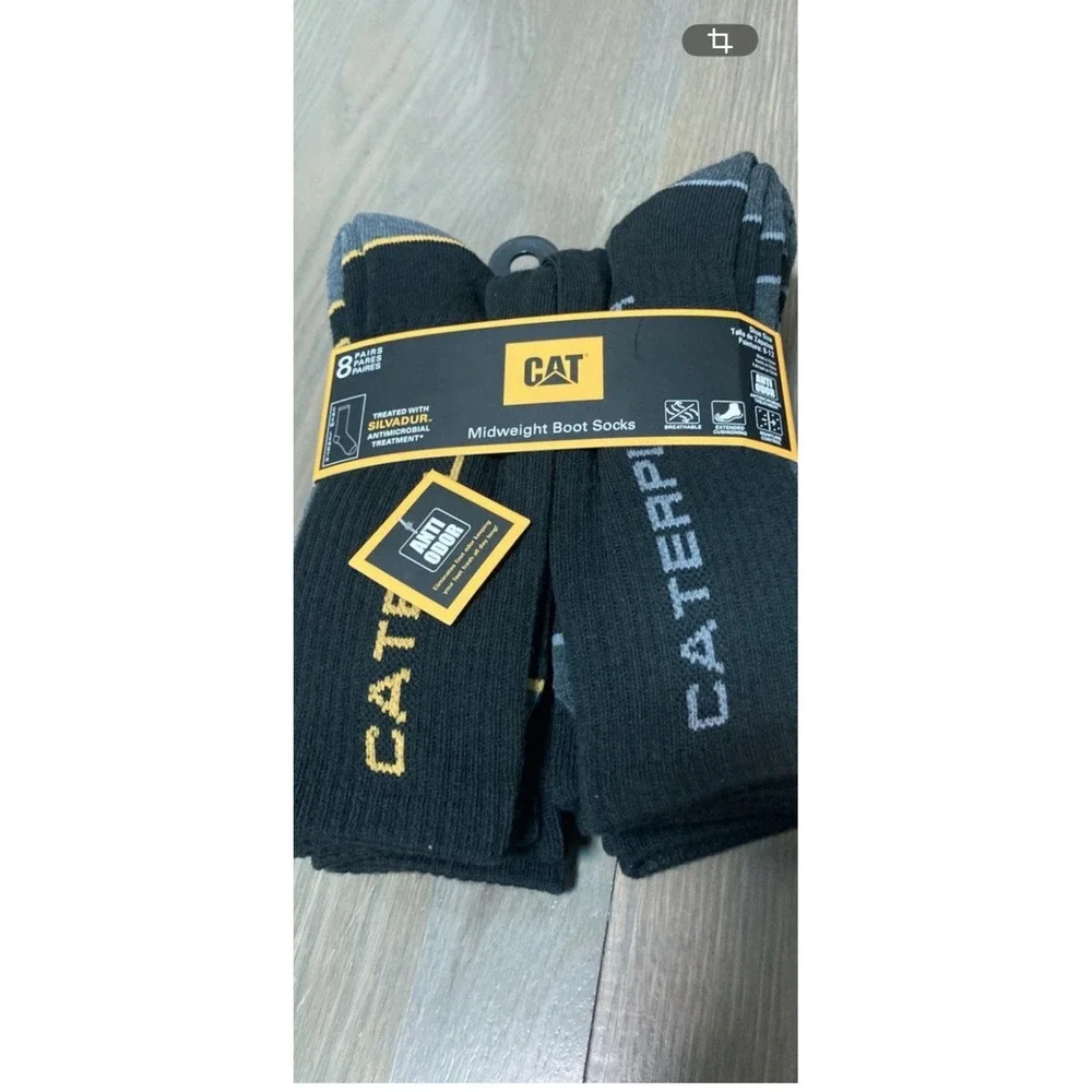 Caterpillar CAT Mens Midweight Boot Crew Socks 8 Pair Size 8-12 Black